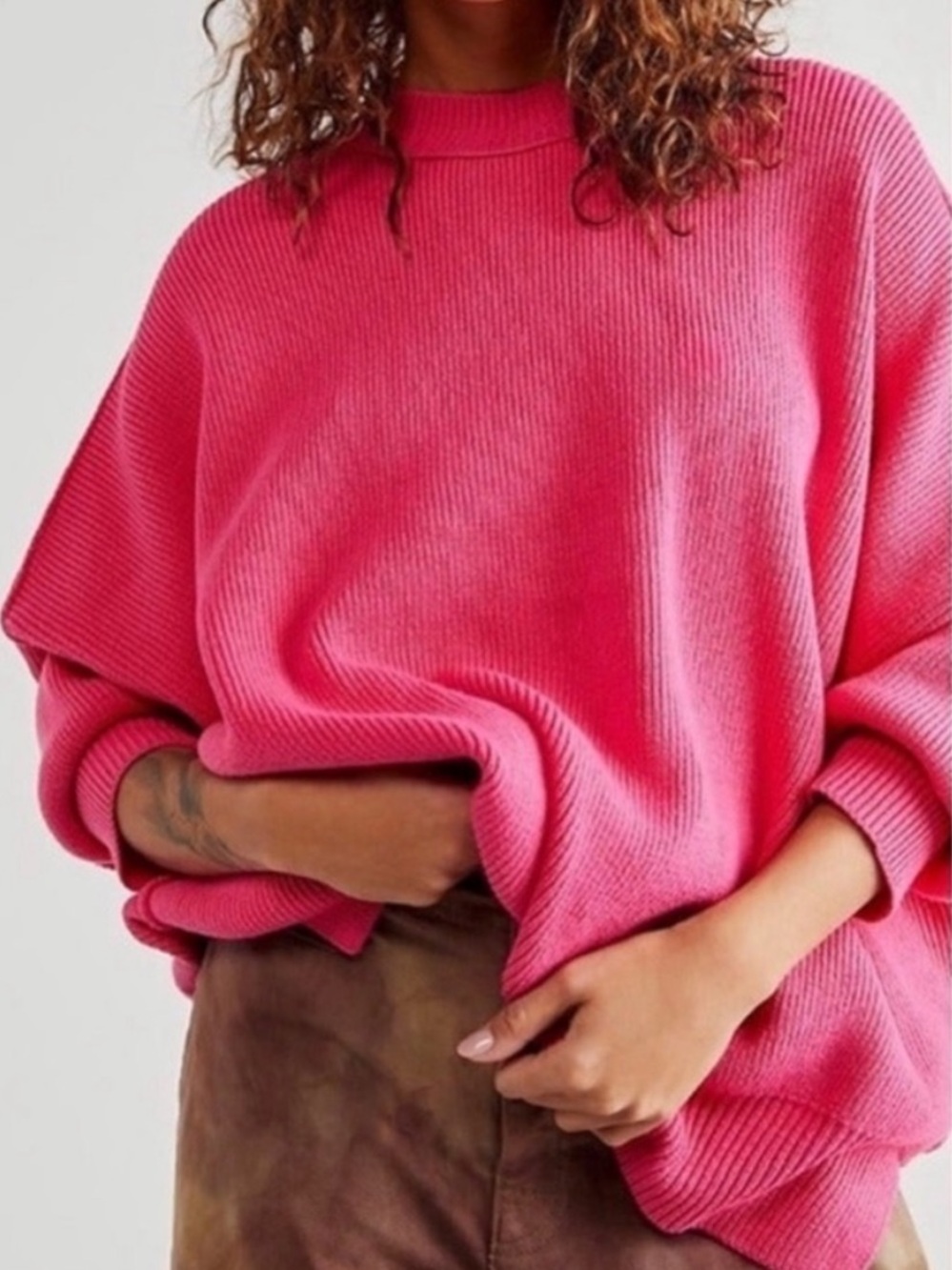 Free People Easy Street Tunic Sweater Strawberry Spritz Pink Size Medium - Picture 1 of 6